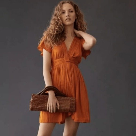 Anthropologie Dresses & Skirts - Anthropologie‎ NWT Women's Deep V-Neck Vibrant Mini Dress in Orange Size 8 - M